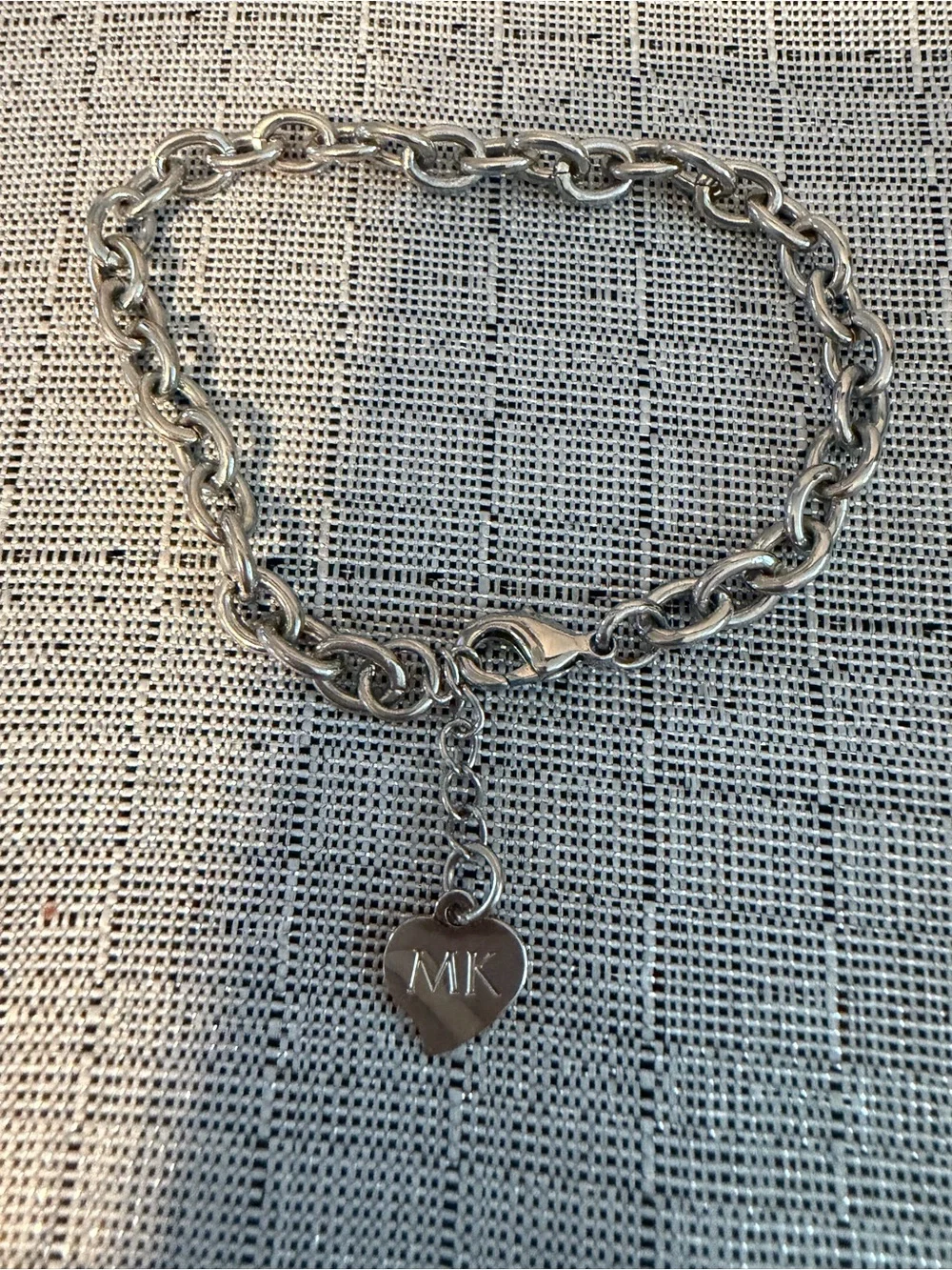 Michael Kors Silver Tone Heart Charm Chain Bracelet